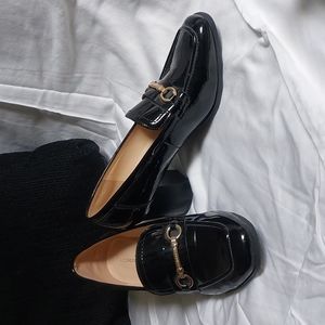 Black patent leather heels